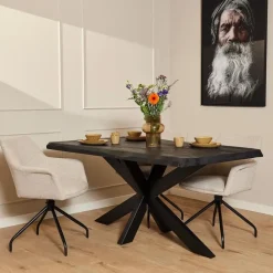 Rechthoekige Eettafels-StarFurn - Rechthoekige boomstamtafel Boston - 160 cm - zwart