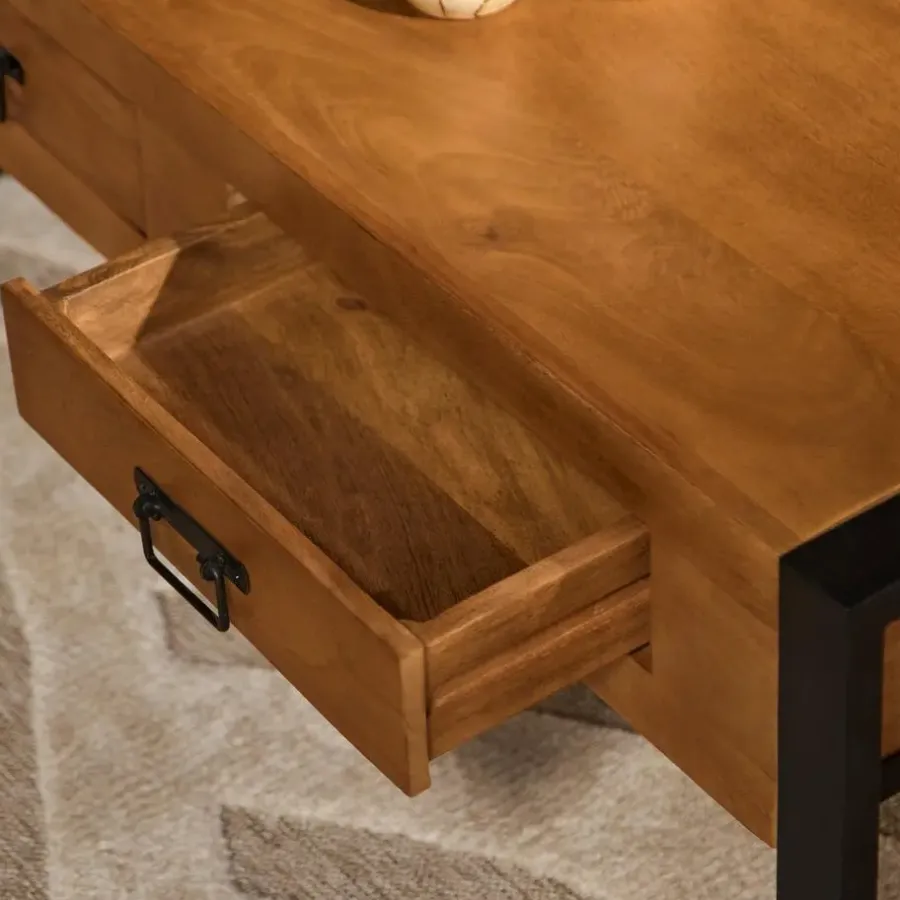 Salontafels-StarFurn - Salontafel Boaz met 2 lades - 120 cm - naturel