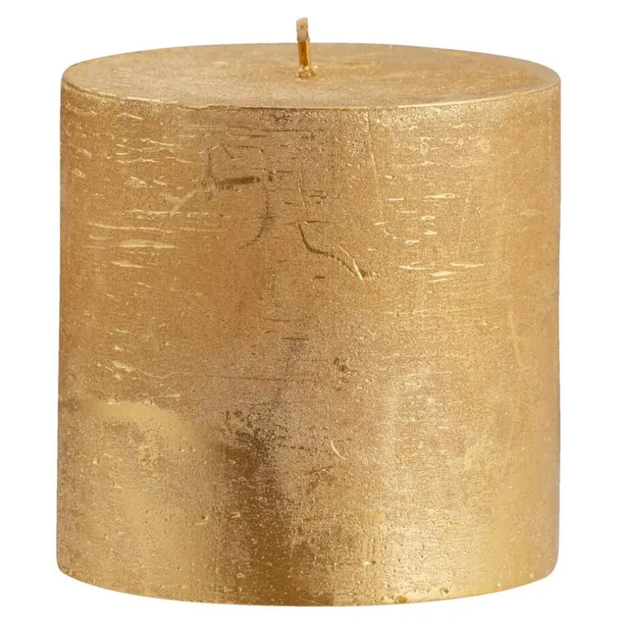 Kaarsen-Leen Bakker Stompkaars rustiek - goudkleur - 10xØ10 cm