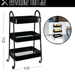 Trolleys-Storage Solutions Keukentrolley - zwart - metaal - 79x44x32 cm