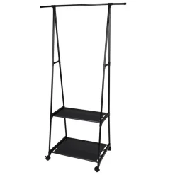Kledingopbergers|Kledingrekken-Storage Solutions Kledingrek met planken - metaal - op wielen - zwart - 85 x 45