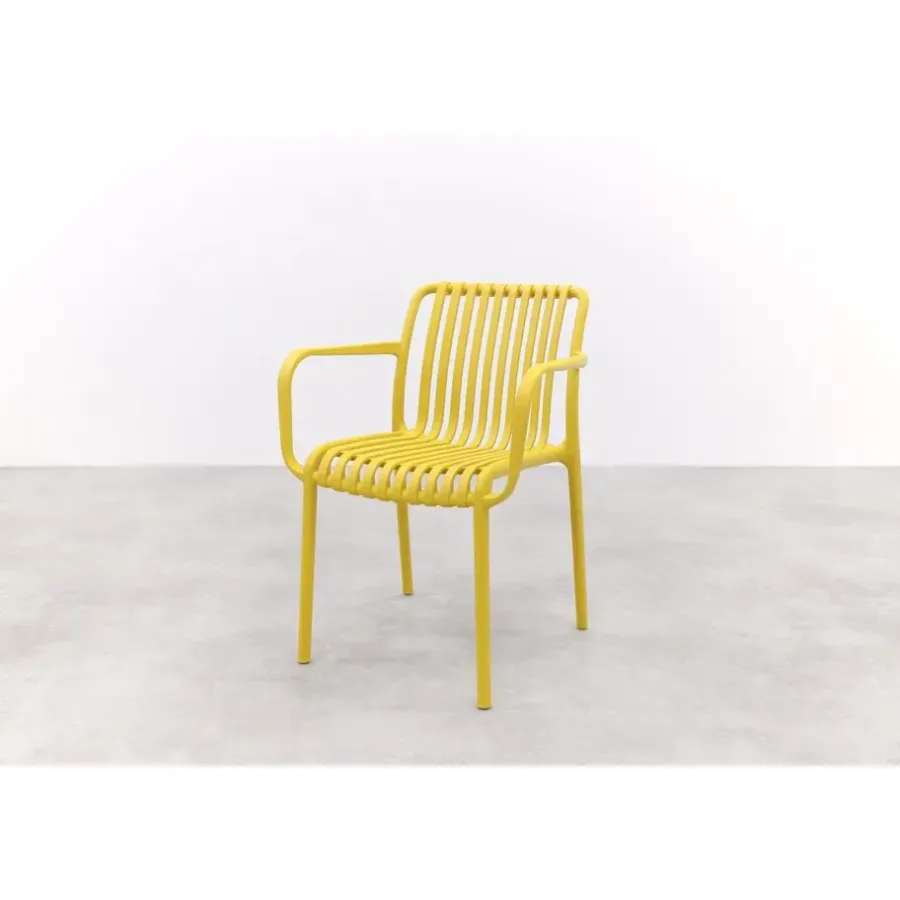 Van der Garde Tuinmeubelen - Premium Stripe stapelbare tuinstoel - Mosterdgeel