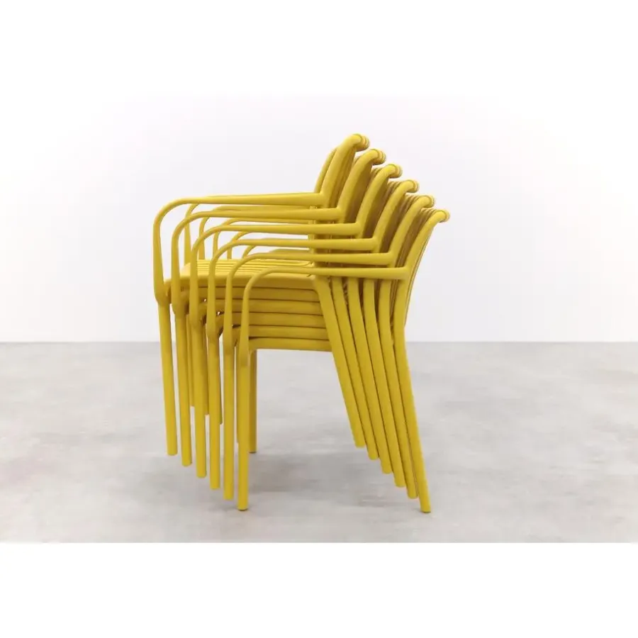 Van der Garde Tuinmeubelen - Premium Stripe stapelbare tuinstoel - Mosterdgeel