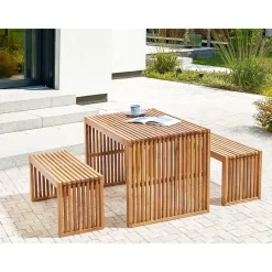 Tuinbanken-Beliani SULZANO - Tuinbank set van 2 - Lichthout - Acaciahout