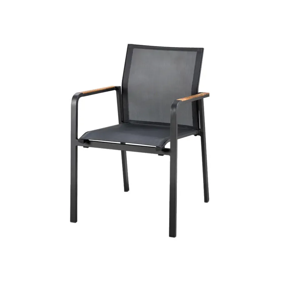 Tuinstoelen-Hello Suns Suns Tutti stapelbare tuinstoel - Antraciet met teak armleuning