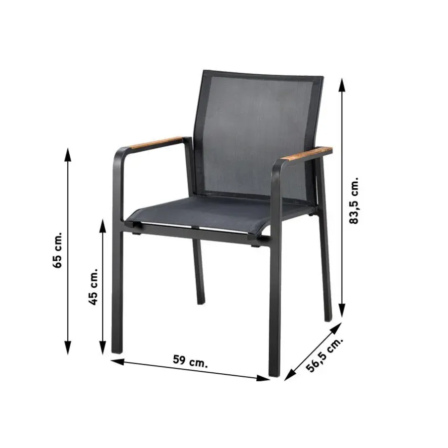 Tuinstoelen-Hello Suns Suns Tutti stapelbare tuinstoel - Antraciet met teak armleuning
