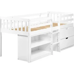 1-Persoons Bedden-Beliani SUSVILLE - Kinderbed - Wit - 90 x 200 cm - Rubberhout