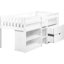 1-Persoons Bedden-Beliani SUSVILLE - Kinderbed - Wit - 90 x 200 cm - Rubberhout