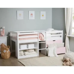 1-Persoons Bedden-Beliani SUSVILLE - Kinderbed - Wit/Roze - 90 x 200 cm - Rubberhout