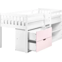 1-Persoons Bedden-Beliani SUSVILLE - Kinderbed - Wit/Roze - 90 x 200 cm - Rubberhout