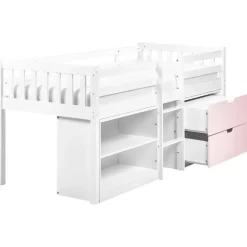 1-Persoons Bedden-Beliani SUSVILLE - Kinderbed - Wit/Roze - 90 x 200 cm - Rubberhout