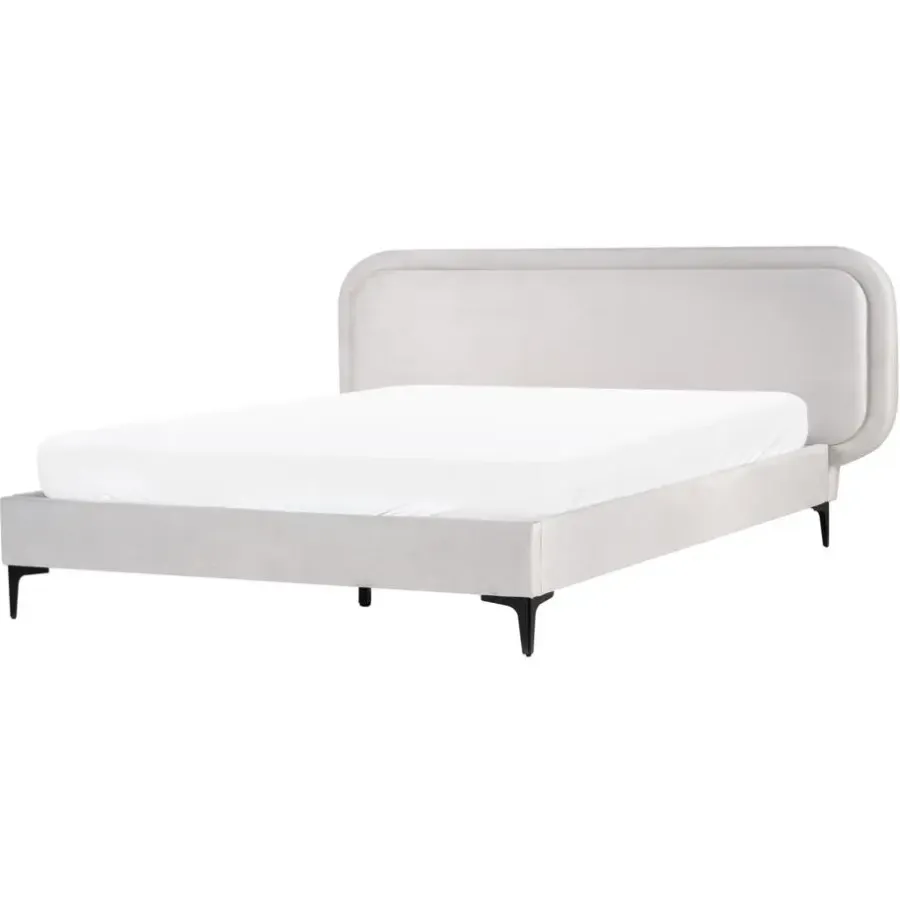 2-Persoons Bedden-Beliani SUZETTE - Tweepersoonsbed - Lichtgrijs - 160 x 200 cm - Polyester