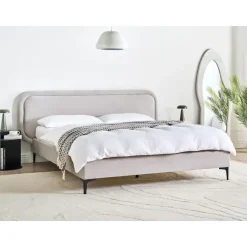 2-Persoons Bedden-Beliani SUZETTE - Tweepersoonsbed - Lichtgrijs - 160 x 200 cm - Polyester