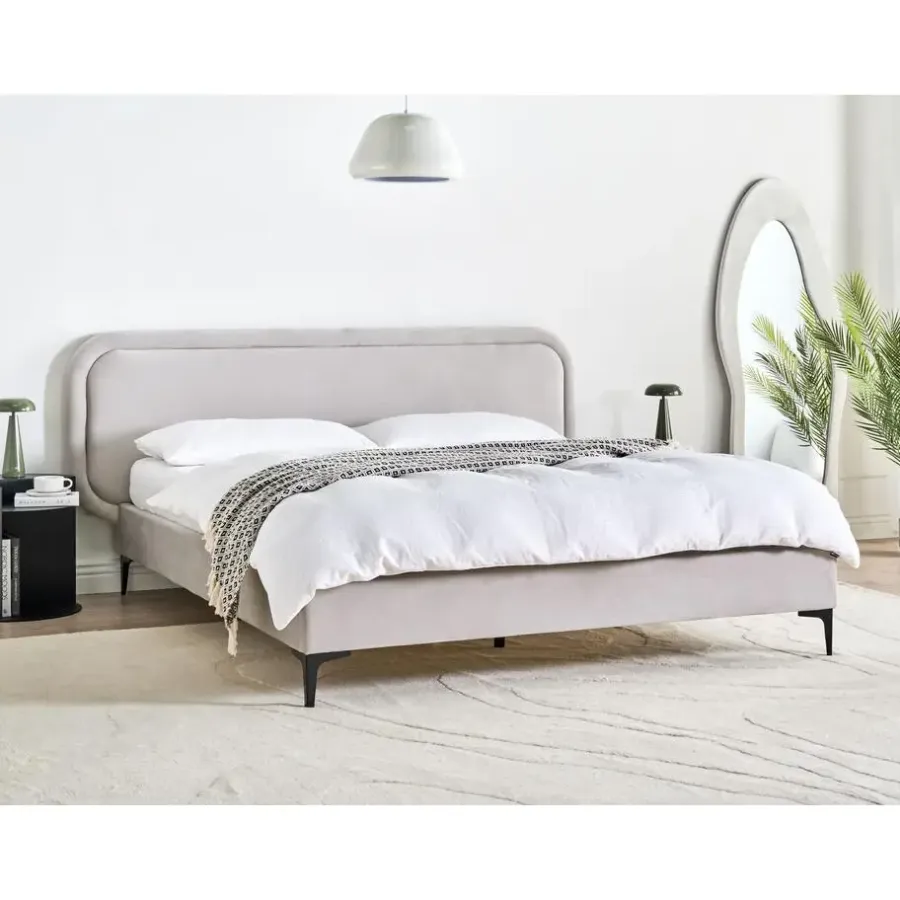 2-Persoons Bedden-Beliani SUZETTE - Tweepersoonsbed - Lichtgrijs - 160 x 200 cm - Polyester