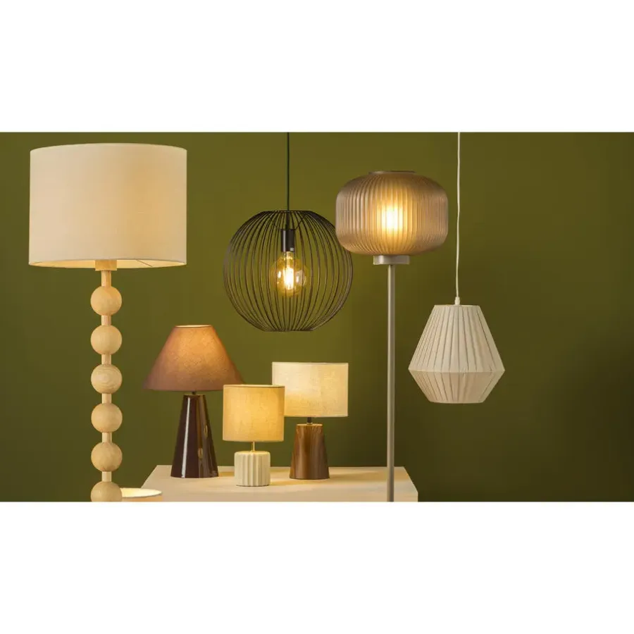 Leen Bakker Tafellamp Fenne - beige stof/metaal - E27 - 58x23x20 cm