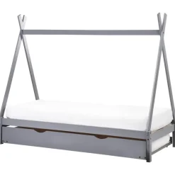 1-Persoons Bedden-Beliani TALMONTIERS - Onderschuifbed - Grijs - 90 x 200 cm - Grenenhout