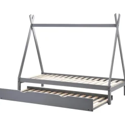 1-Persoons Bedden-Beliani TALMONTIERS - Onderschuifbed - Grijs - 90 x 200 cm - Grenenhout