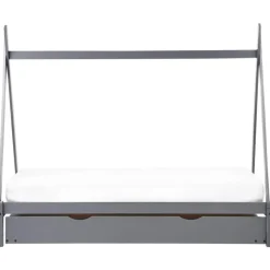 1-Persoons Bedden-Beliani TALMONTIERS - Onderschuifbed - Grijs - 90 x 200 cm - Grenenhout