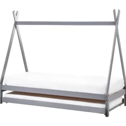 1-Persoons Bedden-Beliani TALMONTIERS - Onderschuifbed - Grijs - 90 x 200 cm - Grenenhout