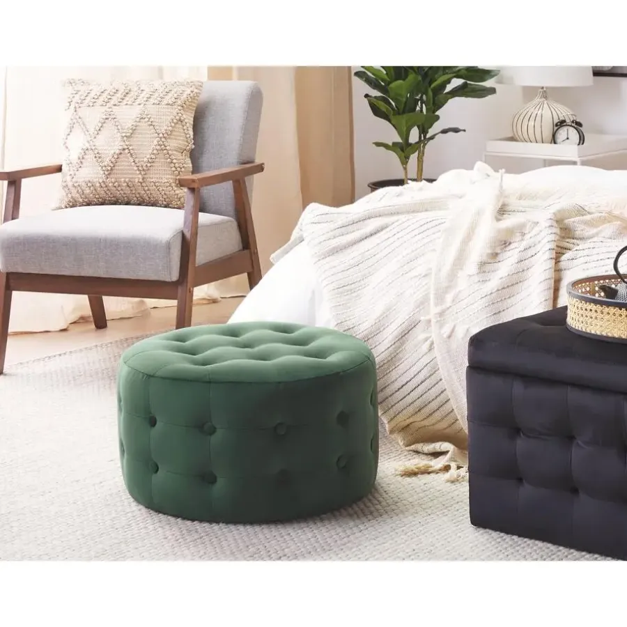 Poefen-Beliani TAMPA - Poef - Groen - 55 cm - Fluweel
