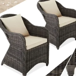 Tuinstoelen-tectake ® - 2 Luxe wicker stoelen - Fauteuils - zachte kussens - grijs - 403682