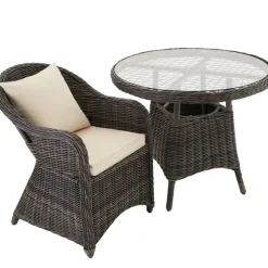 Tuinstoelen-tectake ® - 2 Luxe wicker stoelen - Fauteuils - zachte kussens - grijs - 403682