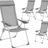 Kamperen En Outdoor-tectake 4 aluminium tuinstoel inklapbaar met hoofdsteun, Grijs