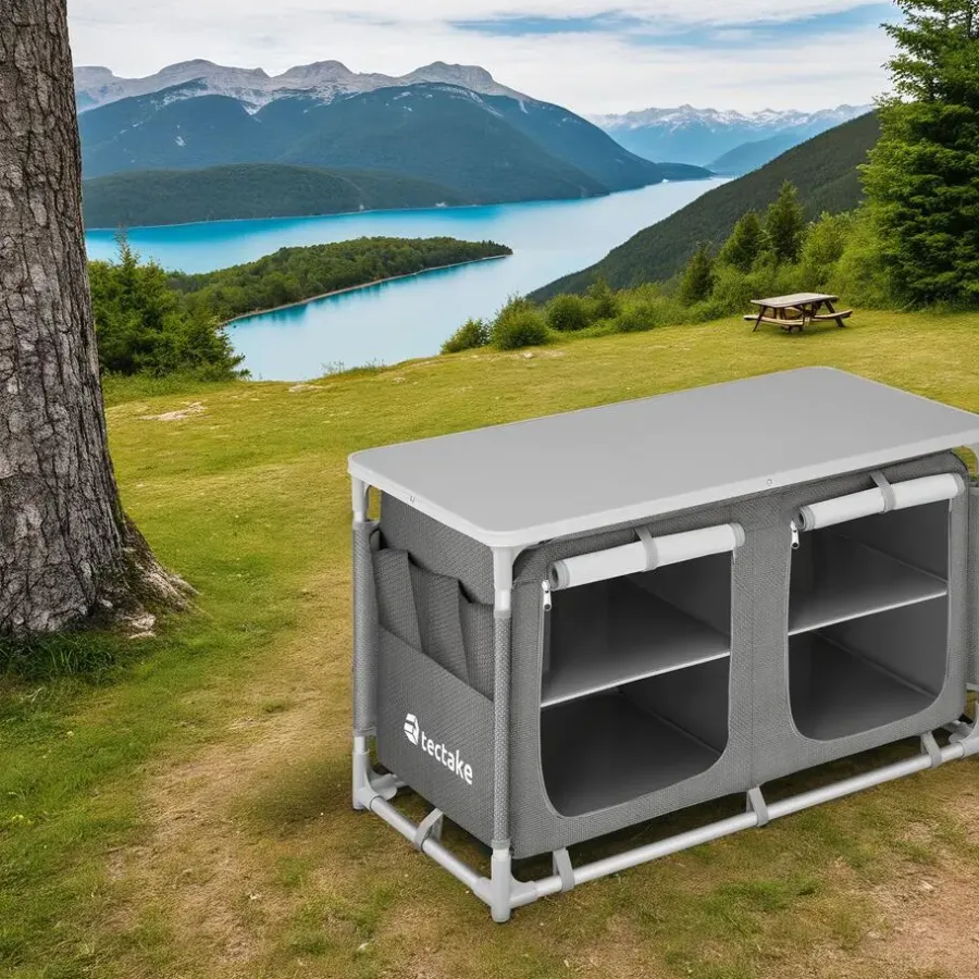 tectake - Campingkast 97x47,5x56,5cm, Grijs