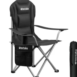 tectake - Gestoffeerde campingstoel MTX, opvouwbaar, met bekerhouder, Zwart