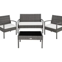 Loungesets-tectake - loungeset - bank, stoelen en tafel - wicker - grijs