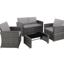 Loungesets|Loungesets-tectake - loungeset Lucca - 1 bank/2 stoelen/1 tafel - grijs