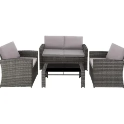 Loungesets|Loungesets-tectake - loungeset Lucca - 1 bank/2 stoelen/1 tafel - grijs