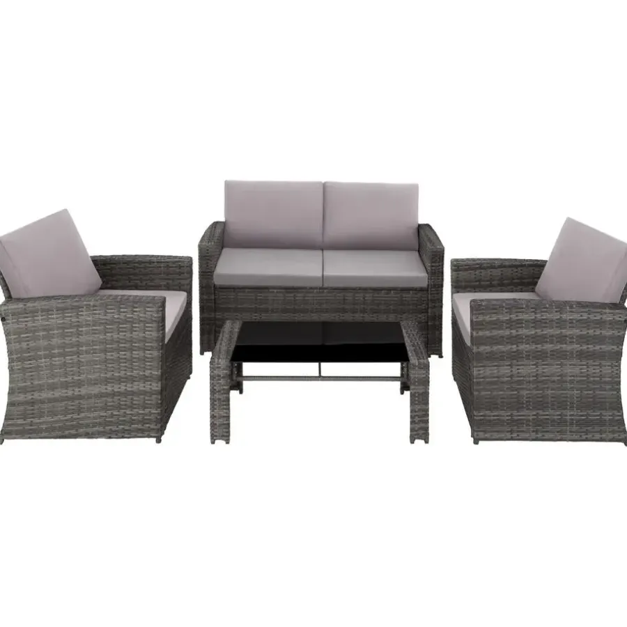 Loungesets|Loungesets-tectake - loungeset Lucca - 1 bank/2 stoelen/1 tafel - grijs