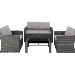 Loungesets|Loungesets-tectake - loungeset Lucca - 1 bank/2 stoelen/1 tafel - grijs