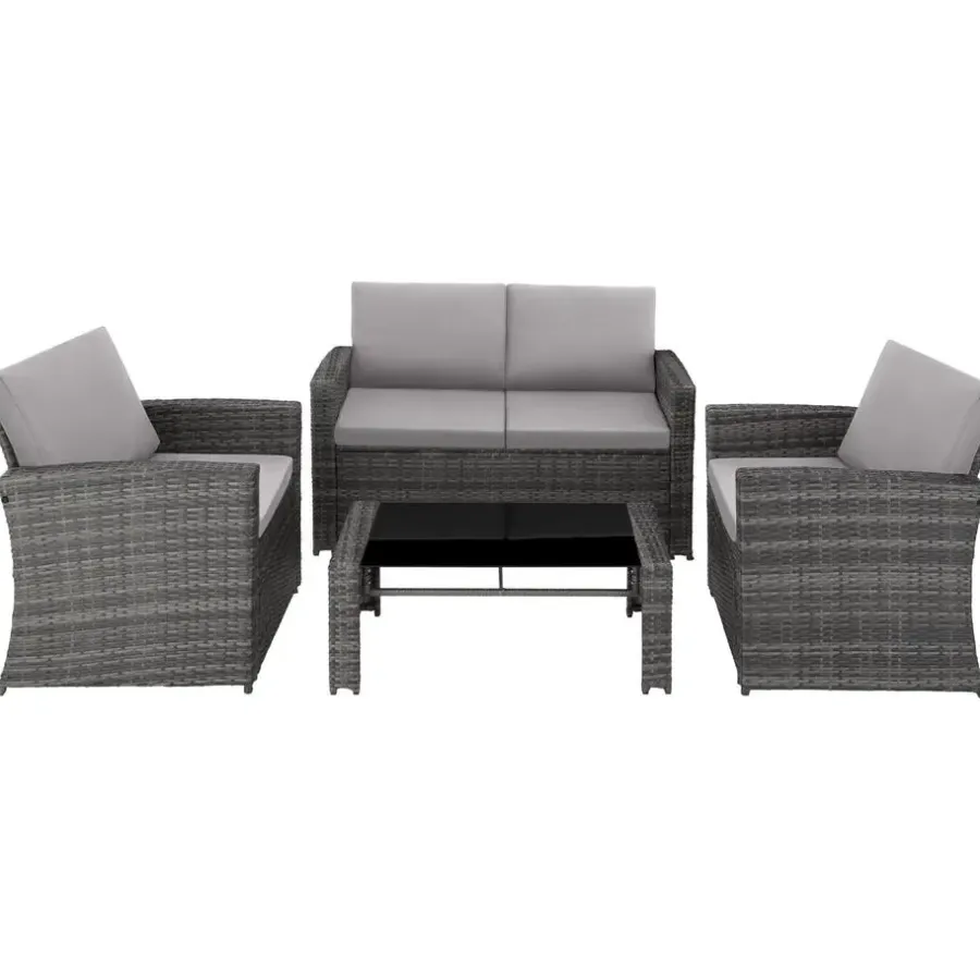 Loungesets|Loungesets-tectake - loungeset Lucca - 1 bank/2 stoelen/1 tafel - grijs