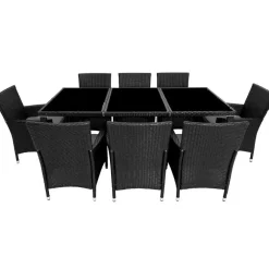 tectake - tuinset 8 stoelen+tafel Monaco - wicker - zwart