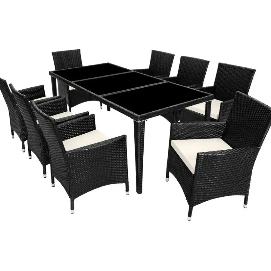 tectake - tuinset 8 stoelen+tafel Monaco - wicker - zwart