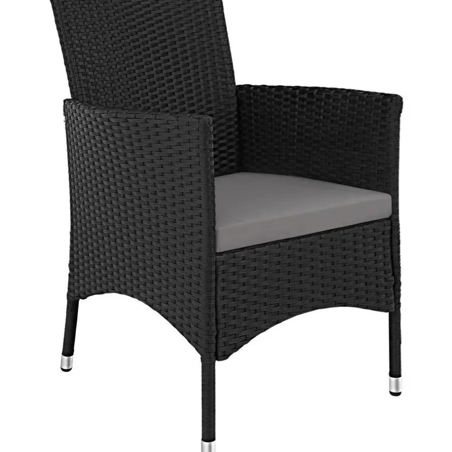 Tuinsets-tectake - tuinset 8 stoelen en tafel - wicker - zwart / grijs