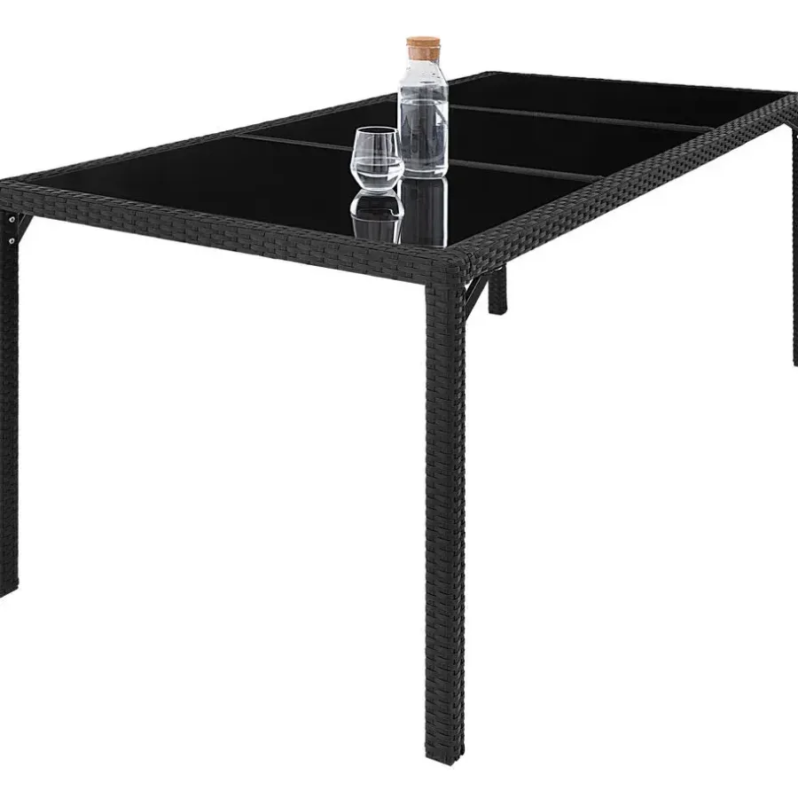 Tuinsets-tectake - tuinset 8 stoelen en tafel - wicker - zwart / grijs