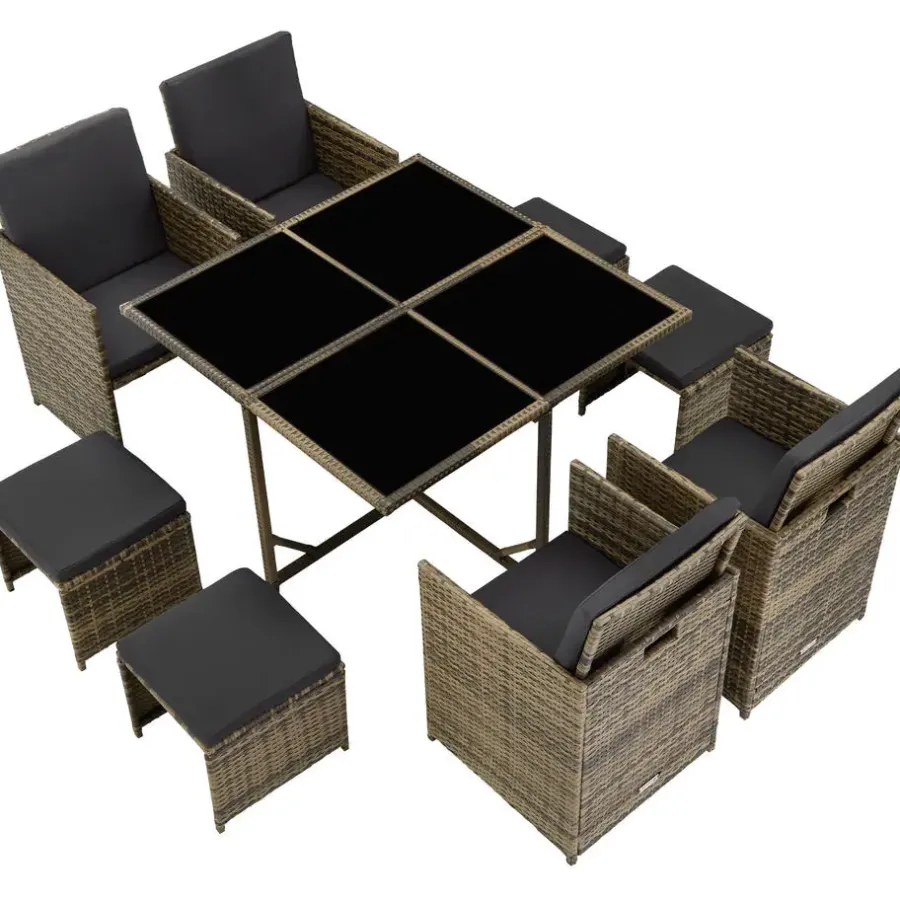 Tuinsets-tectake - tuinset Bilbao - wicker met beschermhoes - natuurkleur