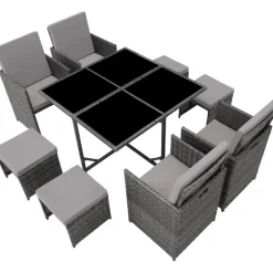 Tuinsets-tectake - tuinset Bilbao - wicker - incl. beschermhoes - grijs