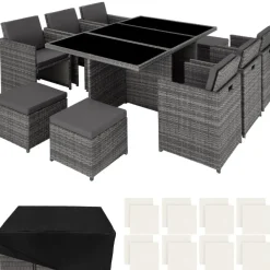 tectake - tuinset New York - wicker - grijs