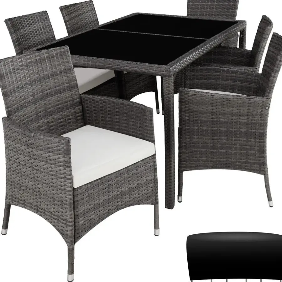 tectake - tuinset Porto 6 + 1 - wicker - grijs