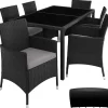Tuinsets-tectake - tuinset Porto 6 + 1 - wicker - zwart / grijs