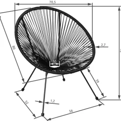 tectake 2 tuinstoelen Santana in Acapulco-design, Zwart