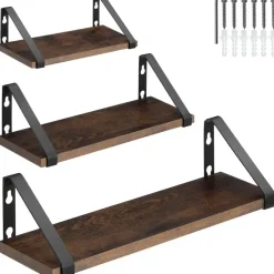 Wandplanken-tectake 3 wandplanken Cowell, Industrieel Hout Donker, Rustiek