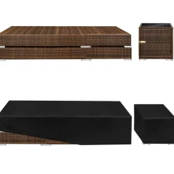 Ligbedden-tectake 2 wicker ligbedden met aluminium frame en tafel, inclusief beschermhoes
