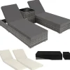 tectake 2 wicker ligbedden met aluminium frame en tafel, inclusief beschermhoes