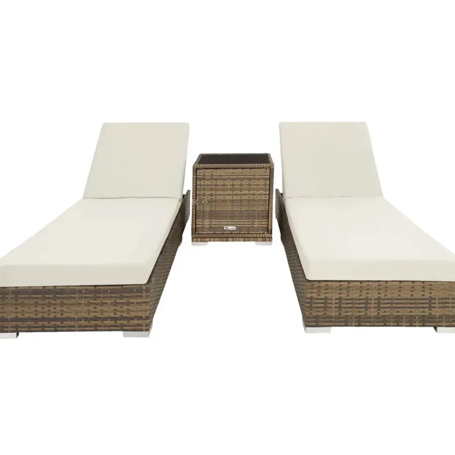 tectake 2 wicker ligbedden met aluminium frame en tafel, inclusief beschermhoes