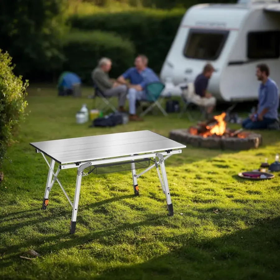 Kamperen En Outdoor-tectake Aluminium campingtafel Tina opvrouwbaar in hoogte verstelbaar , Zilver